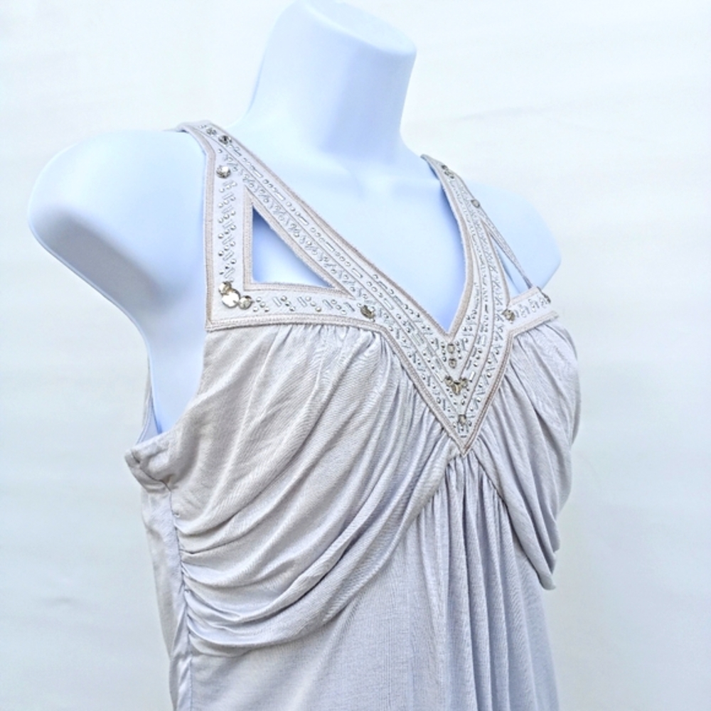 White House Black Market Sleeveless Draping Jeweled Top Jersey Ice Gray X Small - Picture 5 of 10